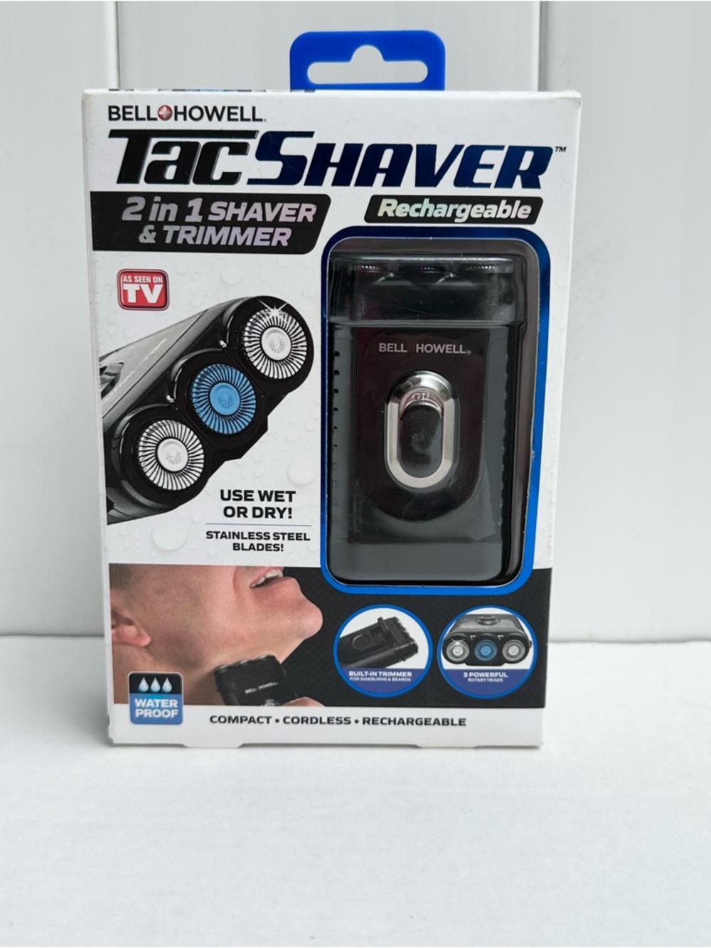 NEW Bell Howell TAC SHAVER Rechargeable 2 in 1 Shaver & Trimmer Compact *SEALED*